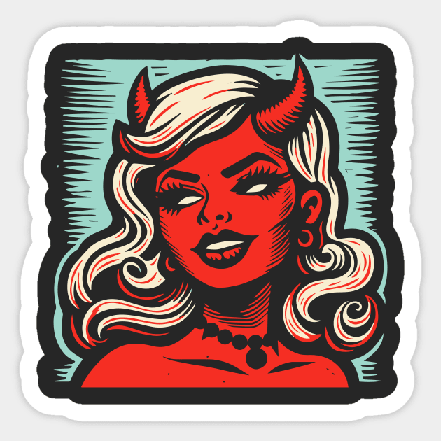 Retro Devil Girl Sticker by n23tees